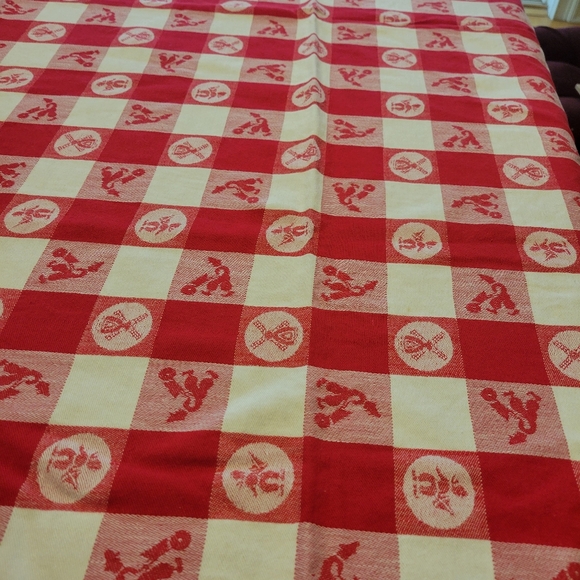 Vintage Red Checkerboard Dutch Themed Tablecloth 51" x 48" - Picture 3 of 7